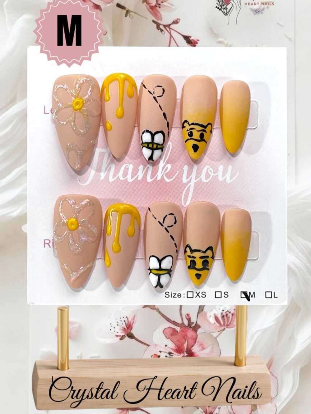 Honey Bee Press-On Nails | Yellow & Nude Bumblebee Nail Art